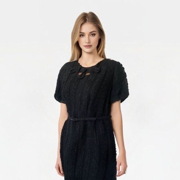 Vintage 60s Black Dress Church 34 Waist 37 Bust Short Sleeve - Picture 8 of 8